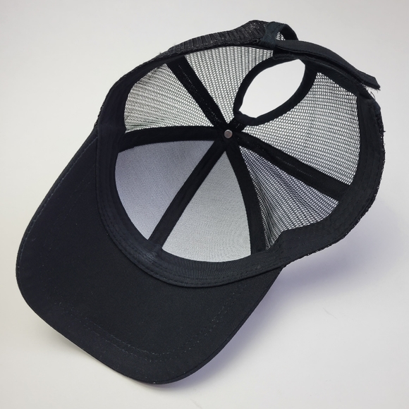 Pony Tail Black Trucker Hat Ball Cap - Picture 6 of 9